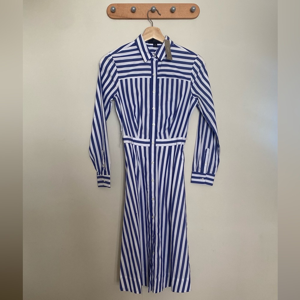 J. Crew Blue and White Midi Dress with Elegant Stripes